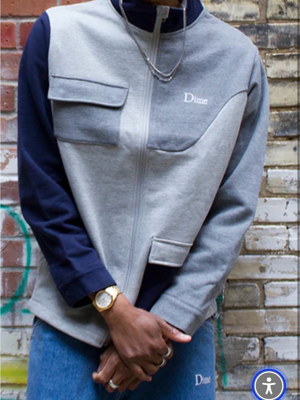 Dime Two-Tone Zip Sweatshirt Jacket - Gray & Navy. BRUSHED COTTON TRACK JACKET